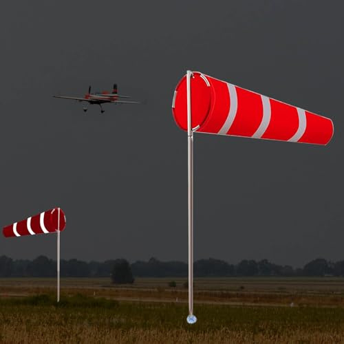 Heavy Duty Wind Sock Pole Kit for Wind Direction Indicator with Reflective Belt and Red Vane Flag