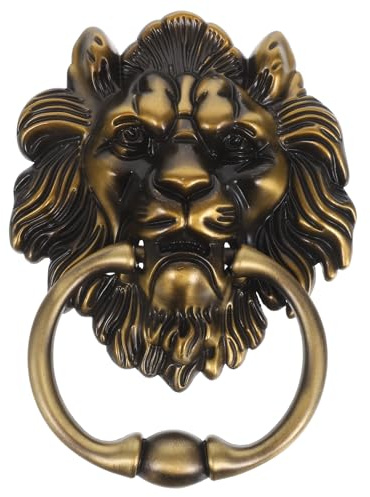 Outanaya Tirador de Puerta de León Anillo de Aleación de Zinc, Acabado Bronce Antiguo Verde, Llamador Tradicional para Muebles y Portones, Manija Vintage Resistente para Uso Interior