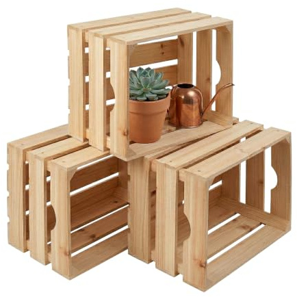 Relaxdays Holzkiste 3er Set, Lagerkisten Vintage, HBT: 25x40x30 cm, Natur | Aufbewahrung, Deko, Vorratskiste Obst, Holz