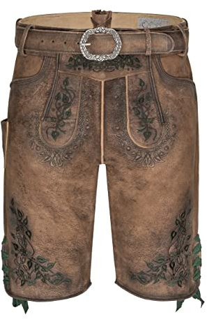 Pantalones de Cuero para Hombres Maximilian de la Serie Obra Maestra de Schöneberger Trachten - Pantalones de Cuero de Trachten Incl. Cinturón de Trachten (46, Marrón)