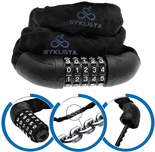 BYKLISTA Premium Fahrradschloss Zahlenschloss Fahrrad Schloss - Fahrradschloss hohe Sicherheit - Kettenschloss Fahrrad gehärteter Stahl - Bike Lock Fahrradschlösser (6mm / 100cm - Schwarz)