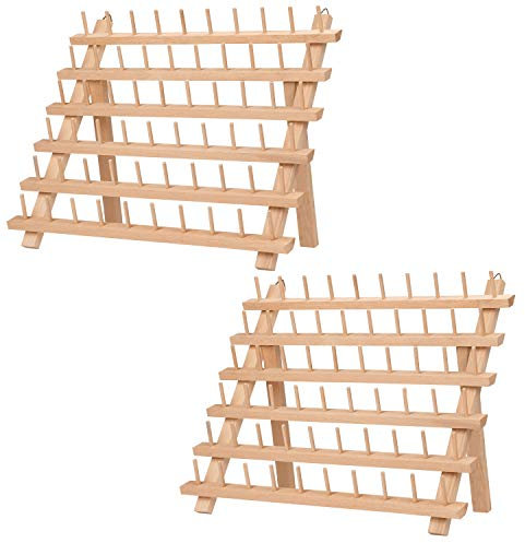 Kurtzy Garnrollenhalter aus Holz zur Aufbewahrung von 60 Faden Spulen (x2)– Fadenhalter Spulenhalter Garnrollen Organizer zum Aufhängen an Wand oder Aufstellen – Nähgarnhalter Buchenholz Nähorganizer
