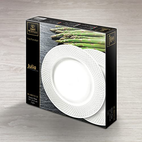 Wilmax WL-880101/2C middagstallrik i porslin, vit, 25,5 cm diameter, set med 2