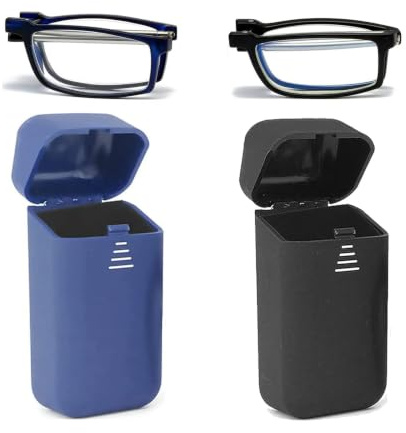 Hubeye 2 Paar Faltbare Lesebrille Herren Damen Blaulichtfilter Lesehilfe Ultraleicht mit Hartes Brillenetui für einfaches Tragen 2.00