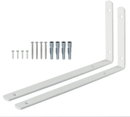 Winkel Regal, SAYAYO Regalwinkel Edelstahl Weiß Multifunktionale Metallwinkel 90 Grad für Wandhalterung Regal, Regalhalterung, Eckregal, Hölzern Möbel, 2 Stücke Regalhalterung 300x155, EJ5230W-2P