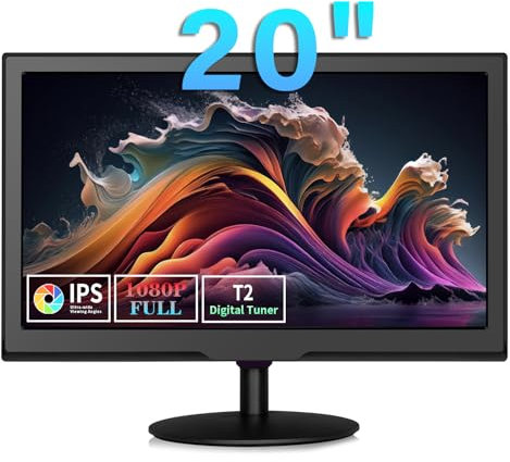 TV 20 pollici,Piccolo televisore con sintonizzatore digitale T2 H.256,TV da 12V, ingresso HDMI/USB/RCA e VGA,adatto per Camera da letto,Roulotte