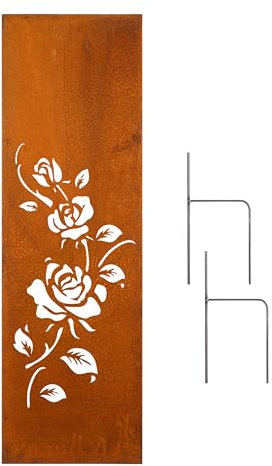 D&L Lasertec Edelrost Garten Sichtschutzwan Metall 160x50 cm Rose Blumen Gartendeko inl. Bodenanker