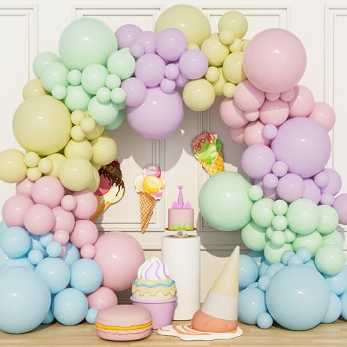 Pastel Balloon Arch Kit, 160Pcs 5 12 18 Inch Pastel Multicolour Colourful Rainbow Party Balloons Garland for Birthday Baby Shower Congratulations Graduation Anniversary Party Decorations Supplies