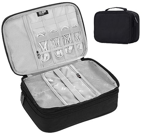 TsunNee Organizador electrónico portátil para accesorios, bolsa de almacenamiento para cables y adaptador de batería con 2 compartimentos
