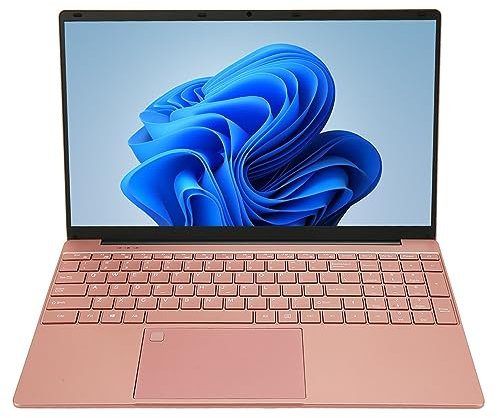 TUWEI PC Portatile, Lettore di Impronte Digitali Leggero Rosa da 32 GB RAM 100‑240 V Notebook Aziendale HD da 15,6 Pollici (32+2 TB Spina Europea)