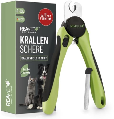 ReaVET Krallenschere für Hunde & Katzen - Inklusive Krallenfeile & Abstandshalter I Edelstahl Krallenzange zur Krallenpflege, Krallenschneider I Nagelschere Nagelknipser Hund