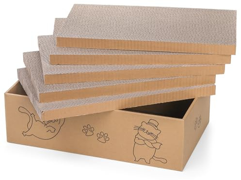 Nicunom 5 Packs in 1 Cat Scratcher with Box, Large Cat Scratching Boards Cardboard Box Reversible Cat Scratch Pads for Indoor Cats, Cat Scratch Cardboard for Rest and Play