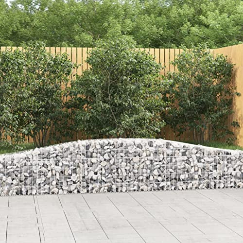 Homgoday Gabionenkorb, Bogenform, verzinktes Eisen, 400 x 30 x 40/60 cm, Gabionenwand, Gabionenstein, Pflanzgefäß, Gabionenmauer, Gartenwand, Steinwand Typ 2