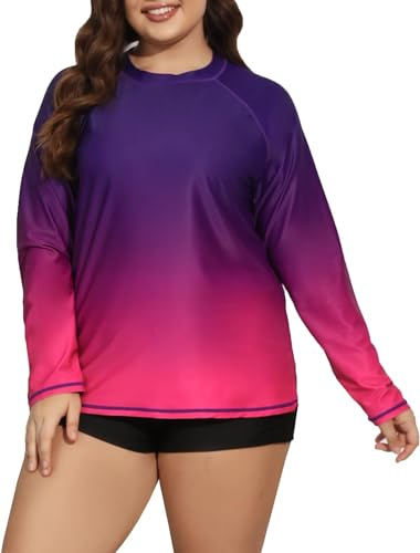 Halcurt UV Shirt Damen Übergröße Langarm UPF 50+ Rash Guard 1X-4X | Sonnenschutz Schwimmshirt, Atmungsaktiv, Schnell Trocknend, Nur Schwimmoberteil, Raglan Ärmel, Lockere Passform