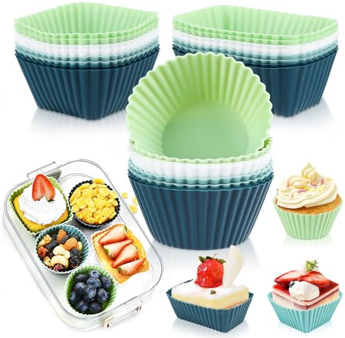 Silikon Muffinform, 24 Stück Wiederverwendbare Silikon Backformen für Muffins, Cupcakes & Kuchen, Antihaft mini Muffinförmchen