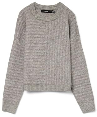 VERO MODA VMURANUS LS Oneck Cropped Pullover GA BF, Grigio Chiaro mélange/Dettaglio: w. MGM, XS