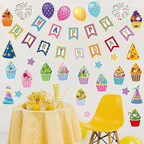 43 Stück Happy Birthday Wandtattoo Kinderzimmer,Wandsticker mit Happy Birthday,Wandaufkleber Wanddekofür Mädchen Junge Schlafzimmer,Selbstklebend Kreise Stickers Babyzimmer Wanddeko