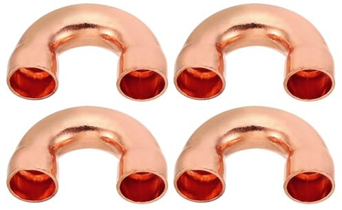 PATIKIL 1/2 Inch ID Copper Pipe Fittings, 4 Pcs 180 Degree Return Bend Copper Pipe Sweat Welding Solder Connection for HVAC Air Conditioning Hydraulic