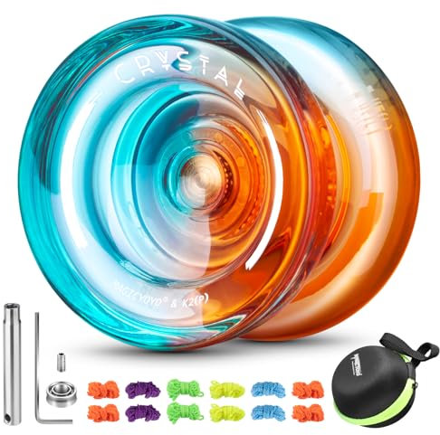 INOVASHON Responsive JoJo K2, Crystal Neospin Yoyo für Kinder und Anfänger, Doppelzweck Trick JoJo mit Leerlauf und Kugellager, Profi Jo-Jo mit Nicht Reagierender, mit 12-Saiten, Lagersatz, Gehäuse