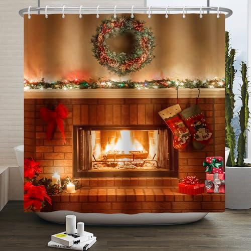 Duschvorhang Weihnachtsstrümpfe Rot Duschvorhang Stoff Polyester Shower Curtains Antischimmel Badevorhang Wasserdicht Duschvorhänge Duschvorhang 240x200 mit 12 Duschvorhangringen