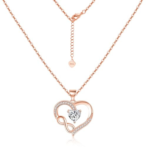 ASH'S CHOICE Gold Herz Anhänger Halskette Sterling Silber 925 Ketten Damen | Herz Unendlichkeit Anhänger Halsketten Zirkon Anhänger Kette Damen Frauen Schmuckgeschenke Muttertag Valentinstag Weihnachten