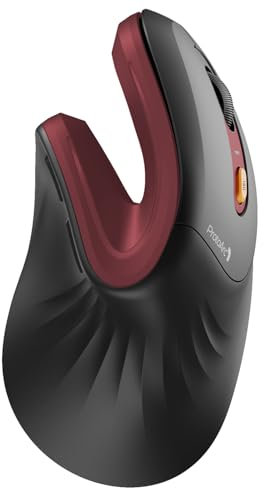 ProtoArc EM11 NL Ergonomic Vertical Mouse, Wireless Rechargeable Mouse with 3 Devices (2 x Bluetooth + USB), Vertical Wireless Mouse for Computer, iPad, Mac, Windows - Black and Red