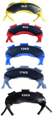 lisaro Power Bag | Sandbag – 5kg, 8kg, 12kg, 17kg und 22kg – 5 Griffe, aus Kunstleder, Schwarz – Sandsack für Krafttraining, Fitness und Functional Training