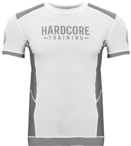 Hardcore Training Neocamp Rash Guard Men's Camisa de Compresión Hombre MMA BJJ Boxeo Fitness Grappling No Gi (FR/ES, Letras, L, Regular, Regular, White)