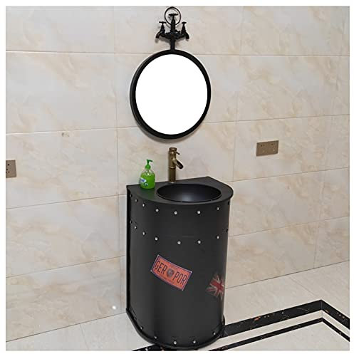 GLJTUO Mobile lavabo - Armadi da Bagno - Armadi da Bagno - Mobile lavabo Industriale Wind - Lavabo autoportante 22,4 x 18,5 x 34,2 Pollici, Nero, (Nero con Specchio)(Black with Mirror)
