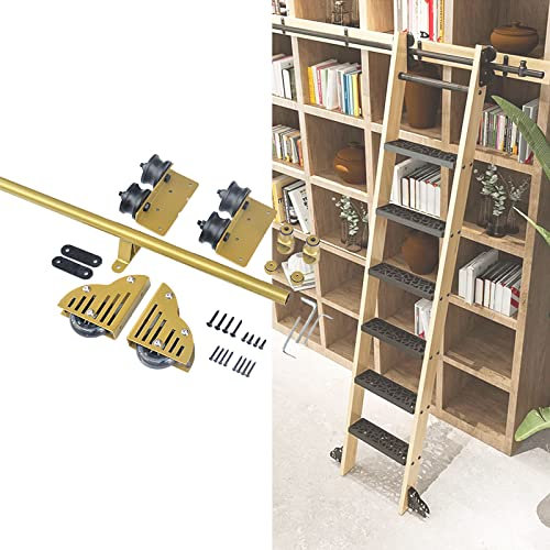 Rollleiter-Hardware-Kit für Bibliothek, Schiebeleiter, runde Schiene/Schiene + Erweiterungszubehör für Zuhause/Innen/Dachboden, 1 m, 6 m