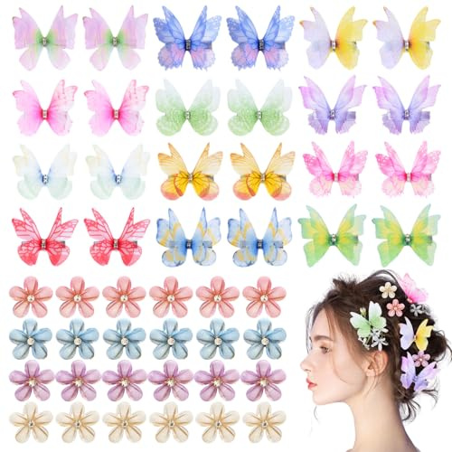 ZOCONE 48 Stück Schmetterling Haarspange Deko Schmetterlinge mit Clip 3D schmetterling klammern für Mädchen Damen Kinder Karneval Party (A)