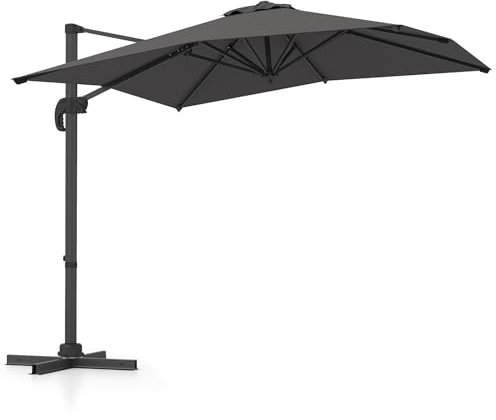 RELAX4LIFE Sonnenschirm rechteckig 250 x 250 cm, Ampelschirm mit Kurbel & Ständer, Gartenschirm UV-Schutz, Terrassenschirm 360° drehbar, Marktschirm neigbar für Garten, Pool, Terrasse (Grau)