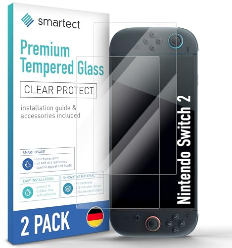 smartect Cristal Templado 2 Piezas para Nintendo Switch 2 | Protector Pantalla HD Antiarañazos, Vidrio Templado 0.3 mm Ultra Transparente, Dureza 9H, Resistente a Impactos, Sin Burbujas