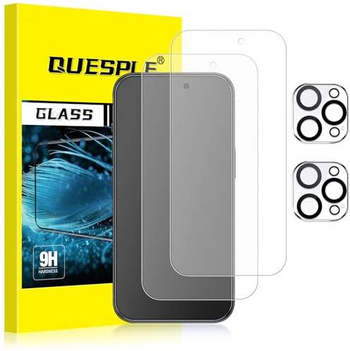 QUESPLE [2+2 Pezzi] Pellicola Opaca per iPhone 15 Pro Max e Pellicola Fotocamera, Anti-Impronte e Antiriflesso Vetro Temperato, Durezza 9H Opaco HD Trasparente Film Protettiva Schermo, Senza Bolle