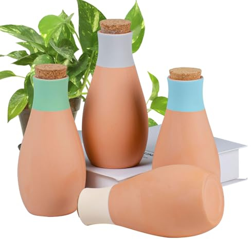 Kivinia 4PCS Arrosage Automatique pour Plantes Arrosoirs en Terre Cuite, Système d'arrosage Goutte a Goutte pour Plantes d'intérieur et d'extérieur, Arrosage Plante Vacances pour Jardin Maison