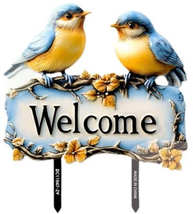 MotiveTech Cartello da Giardino Welcome Birds in PVC Colorato, per Prato E Cortile All'aperto