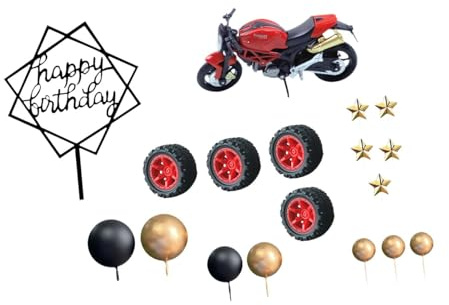Ronyme Birthday Cake Topper,Motorbike Theme for Men Boys,Birthday Party Supplies,Picks for Motorcycle Race, Style B