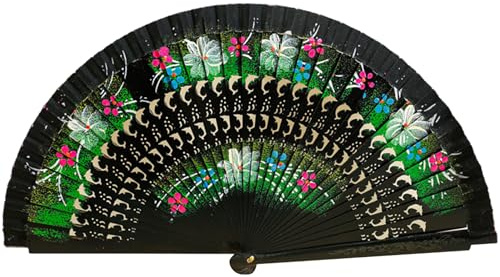 Gcroet Spanish Fan, Double-Side Flower Painting Folding Hand Fan, Hollow-out Wooden, Portable Vintage Spanish Hand for Dance Festival Decor..