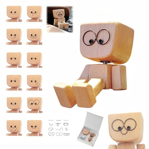 [Holzfigur mit wackelnden Beinen] 12verschiedene Ausdrücke Stehen zur Auswahl. Wackelt mit den Beinen auf Knopfdruck. EIN kreatives, stressabbauendes Geschenk für Freunde. (Beinzitternde Holzfigur-1)