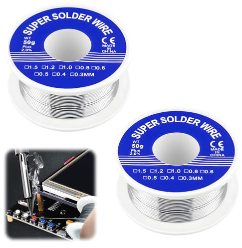 Fil de Soudure, 2Pcs Étain de soudure 1 Mm 100g, Soudure Étain Avec Noyau de Colophane, Etain A Souder Electronique, Etain Soudure Pour La Réparation Et Le Des Composants Électroniques