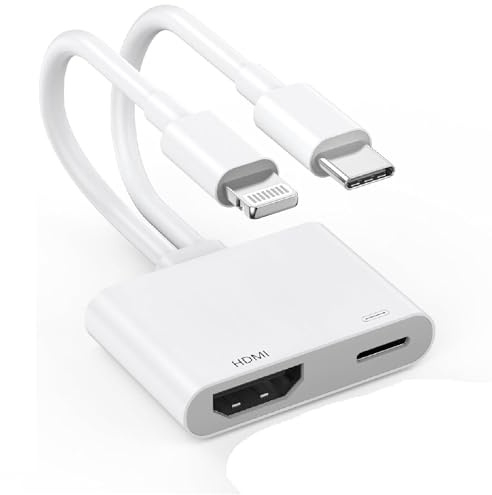 [Apple MFi Certified] 2 in 1 Lightning and USB-C to HDMI Adapter for iPhone,4K@60Hz DVI Lightning Type C Digital AV HDMI Adapter Cord for iPhone 17 16 15 14 13 12 11 XS XR X 8 HDTV/Projector/Monitor