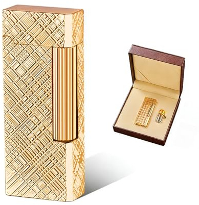 Accendino a fiamma morbida in stile retrò Accensione a scorrimento laterale, dimensione della fiamma regolabile, ricaricabile a butano, fornito in una bellissima confezione regalo(Gold)