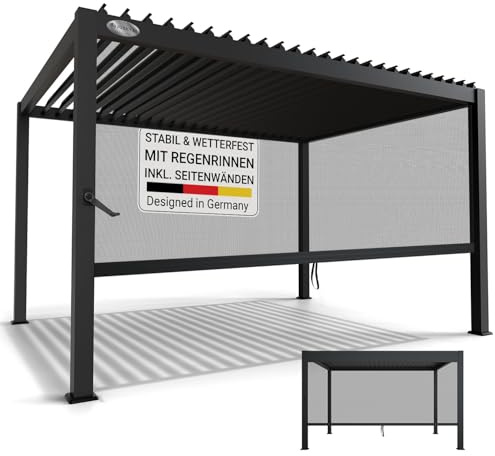 Juskys® Lamellendach Tahiti 3x4 m inkl. Seitenwand 4 m - Terrassenüberdachung stabil & wetterfest - Überdachung für Garten & Terrasse - Bausatz Anthrazit