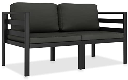 RMIHSJG 2-TLG. Garten-Sofagarnitur mit Auflagen aus Aluminium in Anthrazit, Modulares Lounge-Set mit Wetterfester Konstruktion und Dick Gepolsterten Kissen für Ultimativen
