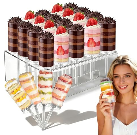 AHRLEPIT Cake Push Pop Containers, Cake Push-Pops with Lids, Reusable Clear Push- Up Cake Shooter, Pushpop Tubes Stand Holder for Birthday, Wedding, Party & DIY Baking (1 Set)