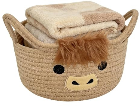 Generico Cesto Intrecciato - Organizzatore in Corda di Cotone con Simpatico Animale - Contenitore Decorativo per Organizzazione - per Casa, Camera da , Asilo , Bagno, Appartamento, Contenitore per
