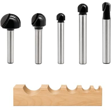 Fresa per legno 6mm, Set 5 Frese per Legno a Raggio Concavo, Fresa a Punta Rotonda per Fresatrice, Gambo 6 mm, per Scanalature MDF Compensato, 6x6/6x8/6x10/6x12/6x18 mm