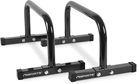 MSPORTS Low Fitness Parallettes Minibarren Professional LxBxH: 60x35x29 cm| Push-Up Bars Liegestützgriffe (Schwarz)