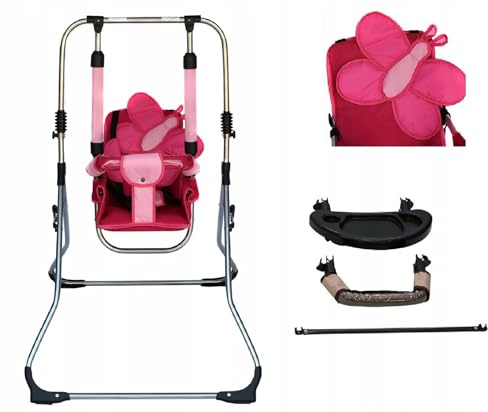 2in1 Kinderschaukel Babyschaukel Babywippe Zimmerschaukel Gartenschaukel; Indoor Baby Schaukel und Hochstuhl in einem (Rosa Schmetterling)