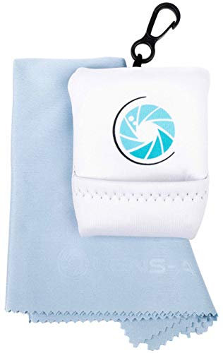 LENS-AID Mikrofaser Reinigungstuch mit Aufbewahrungsbeutel und Karabiner Kamera, Objektiv, Display, Notebook, Smartphone und als Brillen-Putztuch zur Reinigung